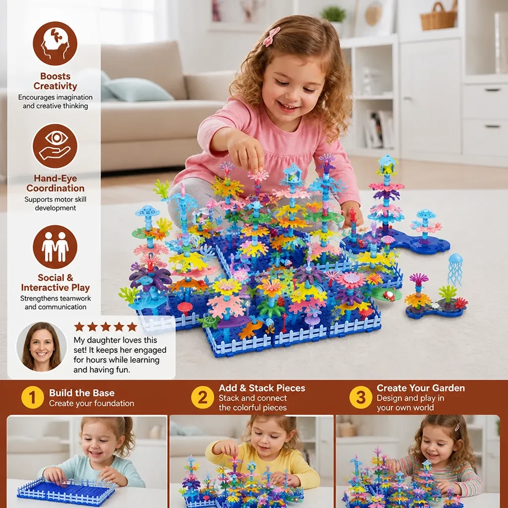 Kids Build-A-Garden Flower Toy Set – Creative Building Playset