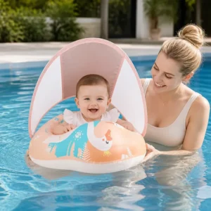 Swan Baby Swim Ring with Sun Canopy – Inflatable Safety Float Seat for Babies
