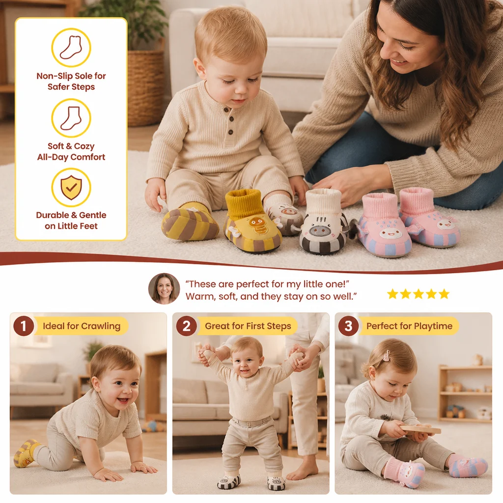 Cosy Baby Sock Shoes – Warm, Non-Slip & Comfortable