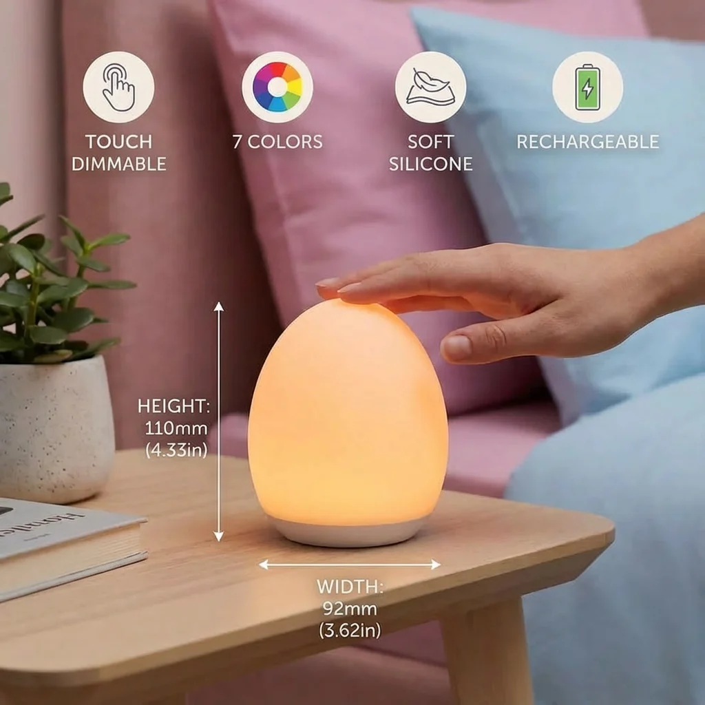 Egg-Shaped Silicone Night Light โ Touch Control, 7-Colour Changing