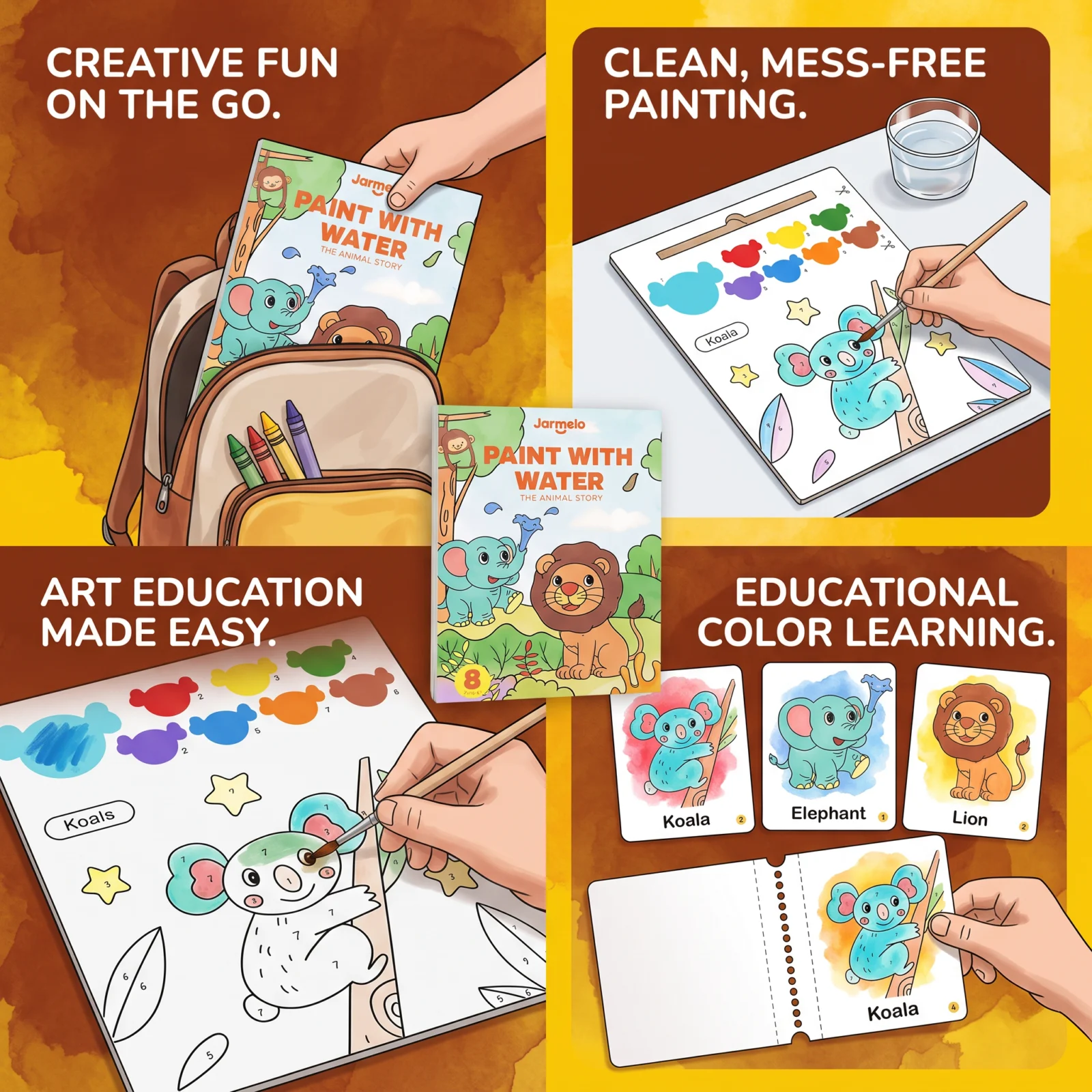 Watercolor Painting Book with Brush โ Mess-Free Paint with Water Fun
