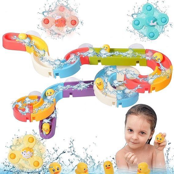 Water Slide Bath Toy for Toddlers โ DIY Track with Suction Cups and Rolling Ducks for Fun Bathtime Play