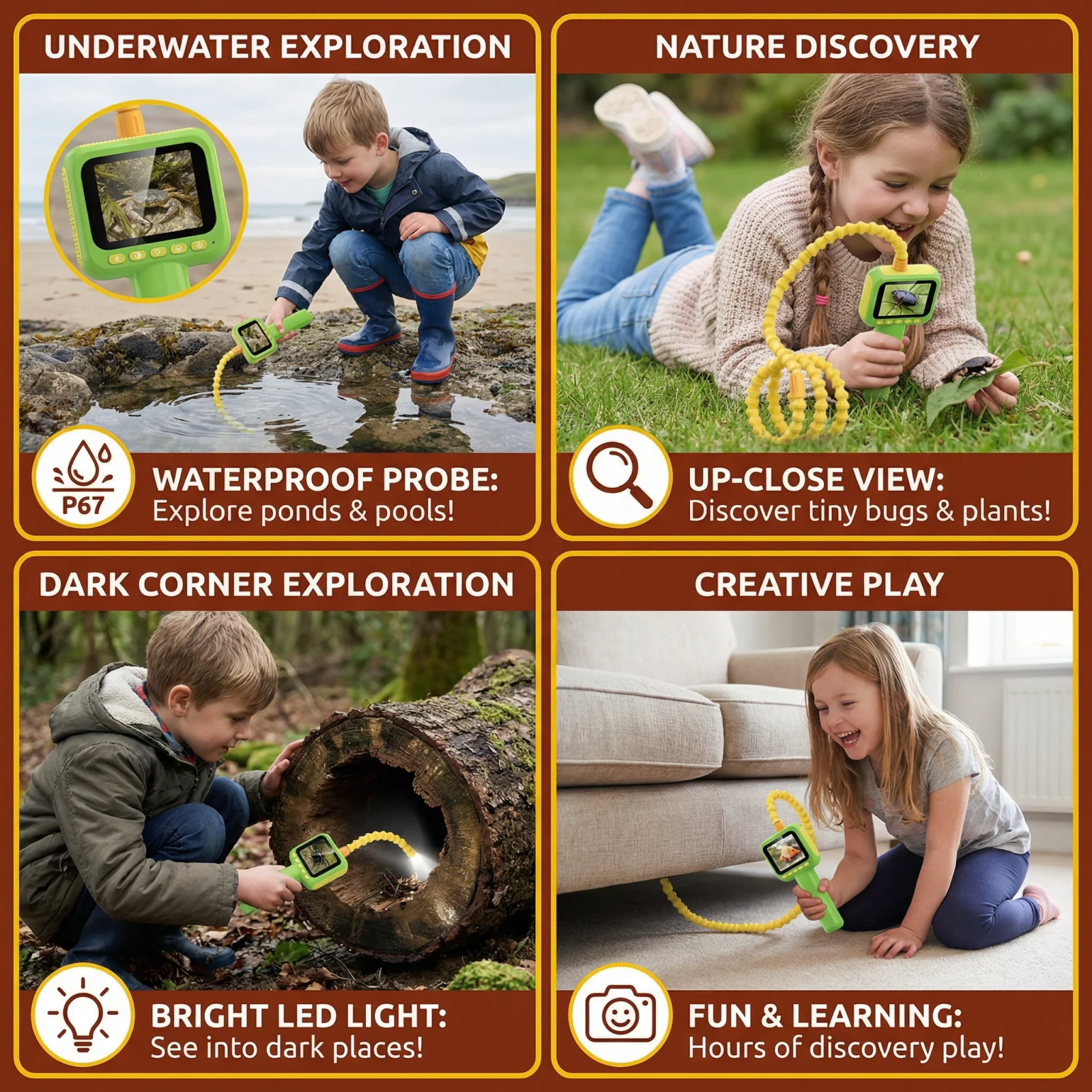 Kids Exploration Camera โ Underwater & Nature Discovery Toy with Screen & Light
