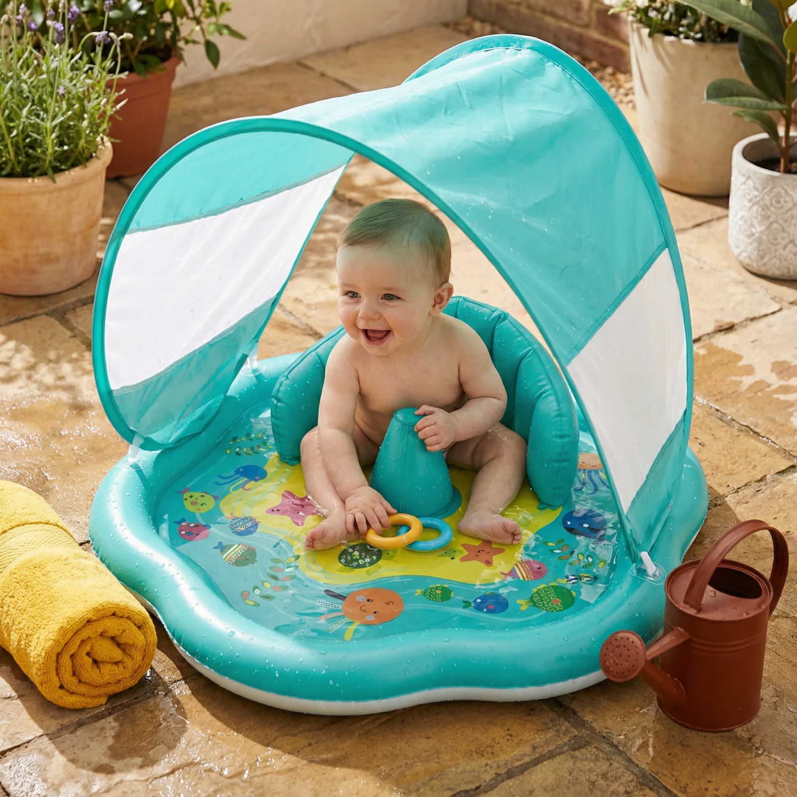 Inflatable Baby Splash Play Mat with Canopy โ Water Play & Sun Protection for Toddlers