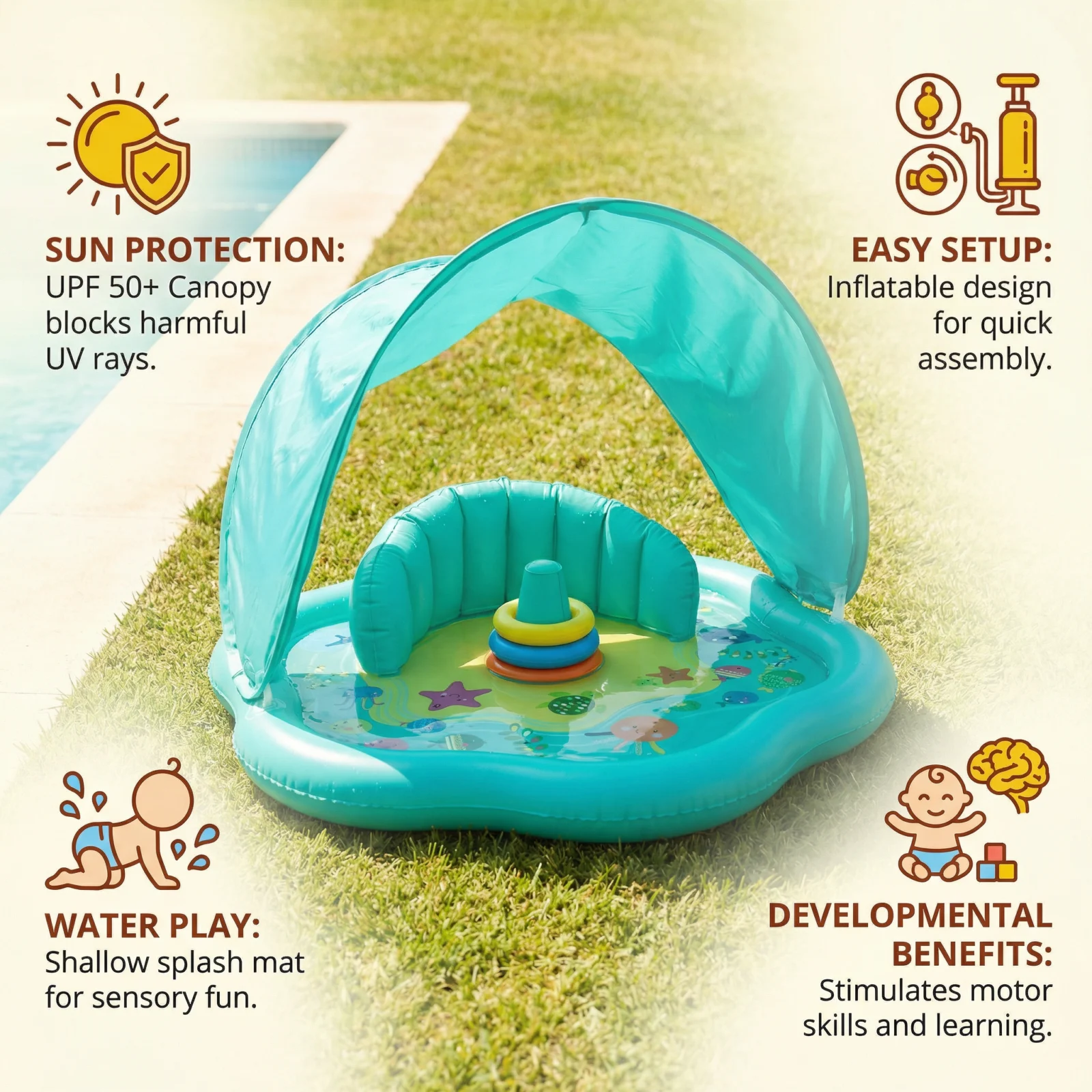 Inflatable Baby Splash Play Mat with Canopy โ Water Play & Sun Protection for Toddlers