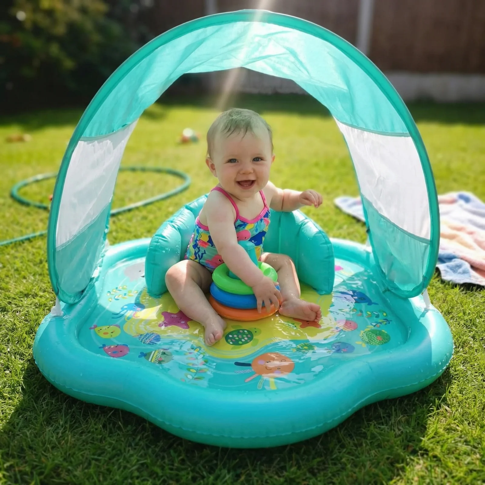 Inflatable Baby Splash Play Mat with Canopy โ Water Play & Sun Protection for Toddlers