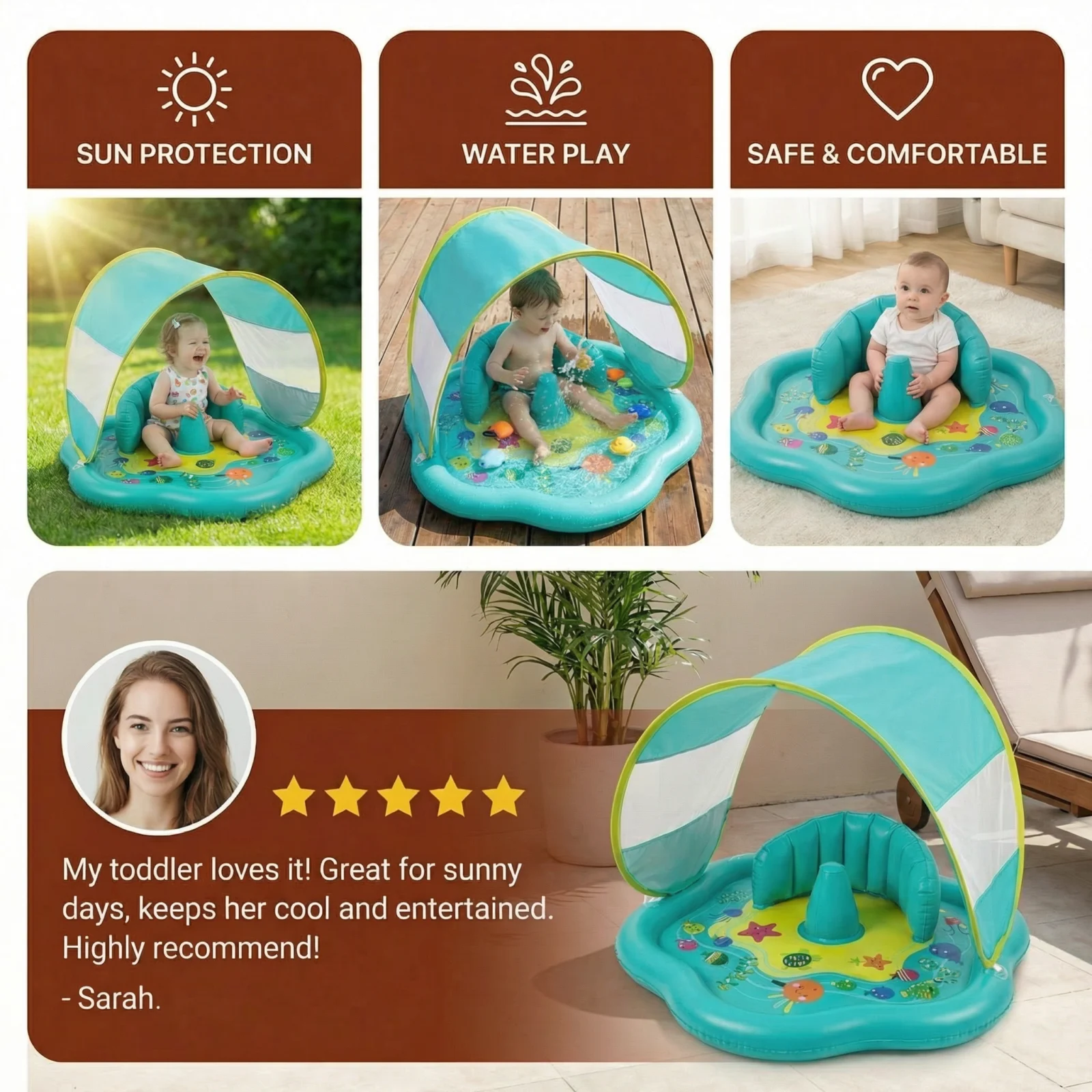 Inflatable Baby Splash Play Mat with Canopy โ Water Play & Sun Protection for Toddlers