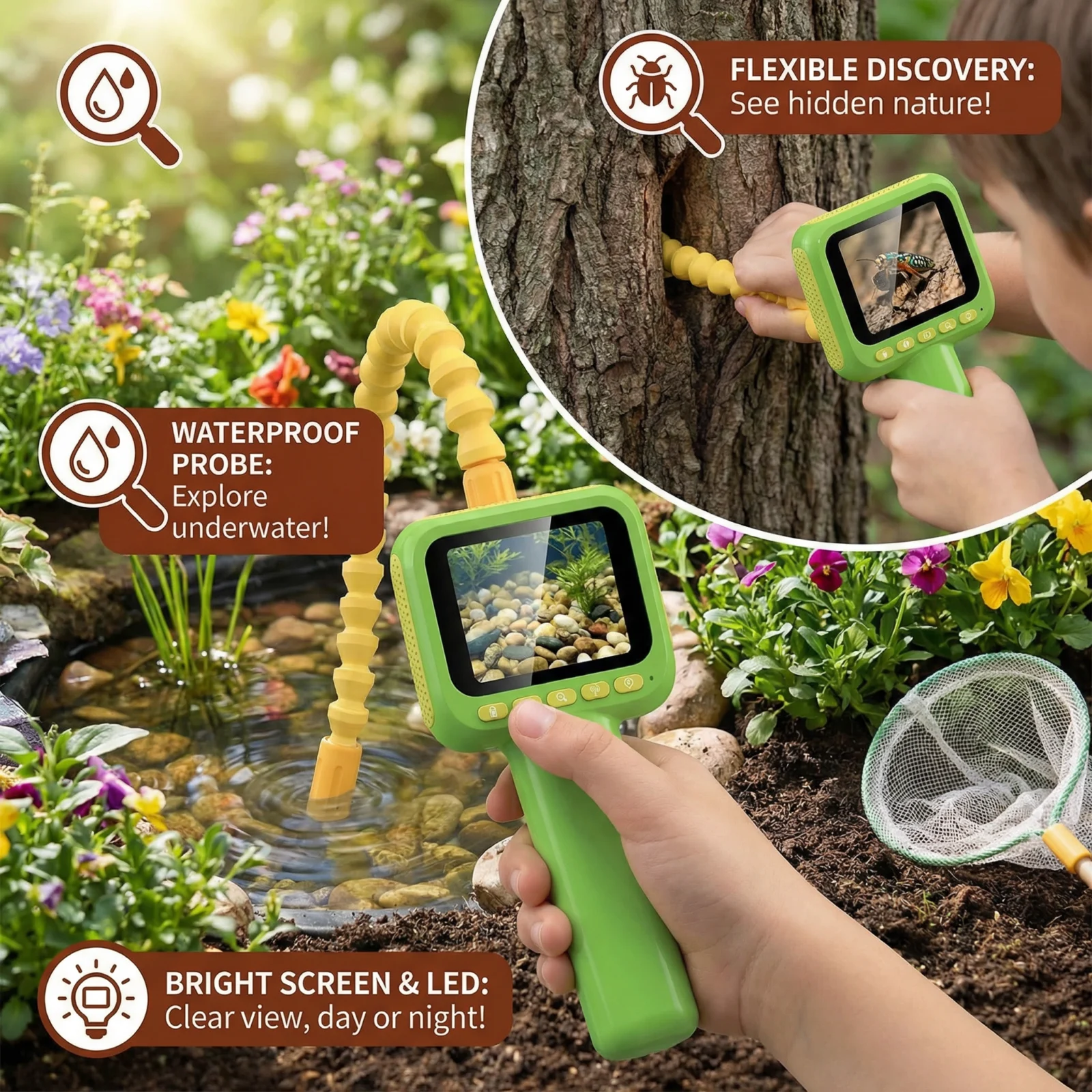 Kids Exploration Camera โ Underwater & Nature Discovery Toy with Screen & Light