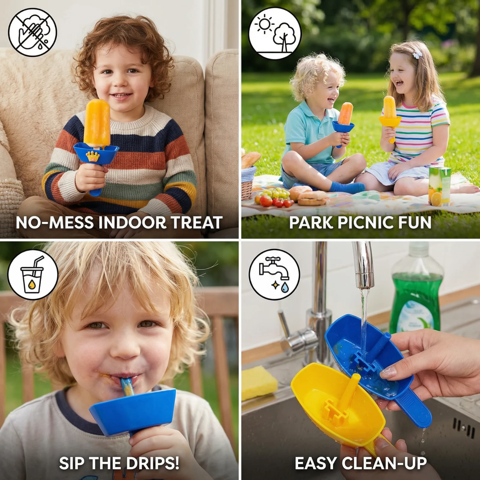 2-Pack Drip-Proof Popsicle Holder for Kids – No-Mess Ice Cream Catcher with Straw