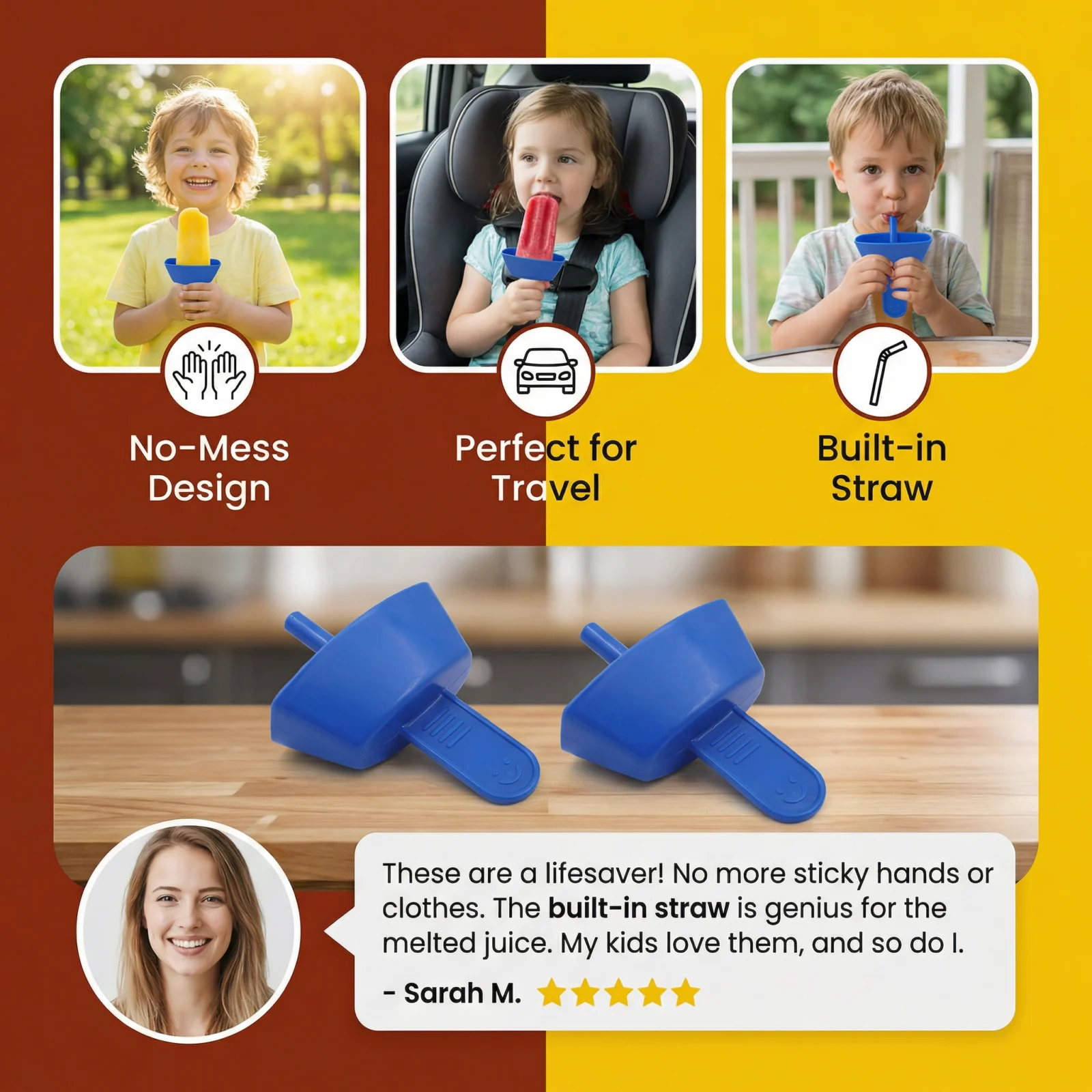 2-Pack Drip-Proof Popsicle Holder for Kids – No-Mess Ice Cream Catcher with Straw