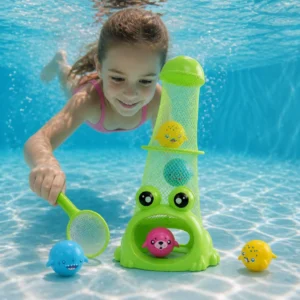 Frog Diving Pool Toy with Catch Net and Sea Animal Balls