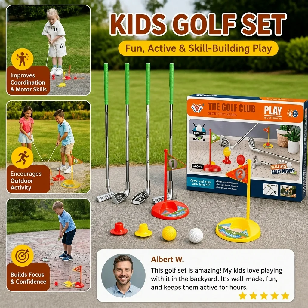 Kids Golf Set with Adjustable Clubs – Perfect for Backyard Play