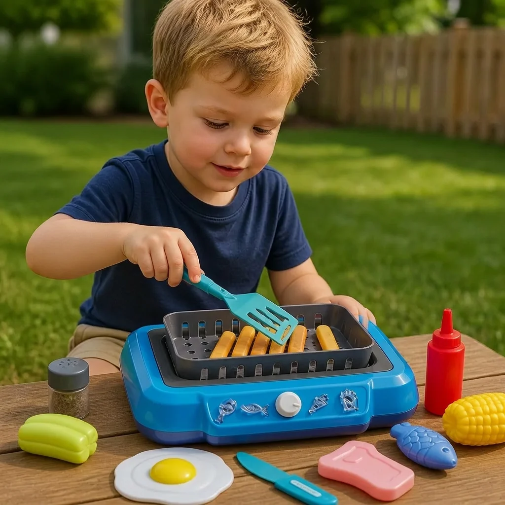 Kids BBQ Grill Playset with Play Food & Accessories