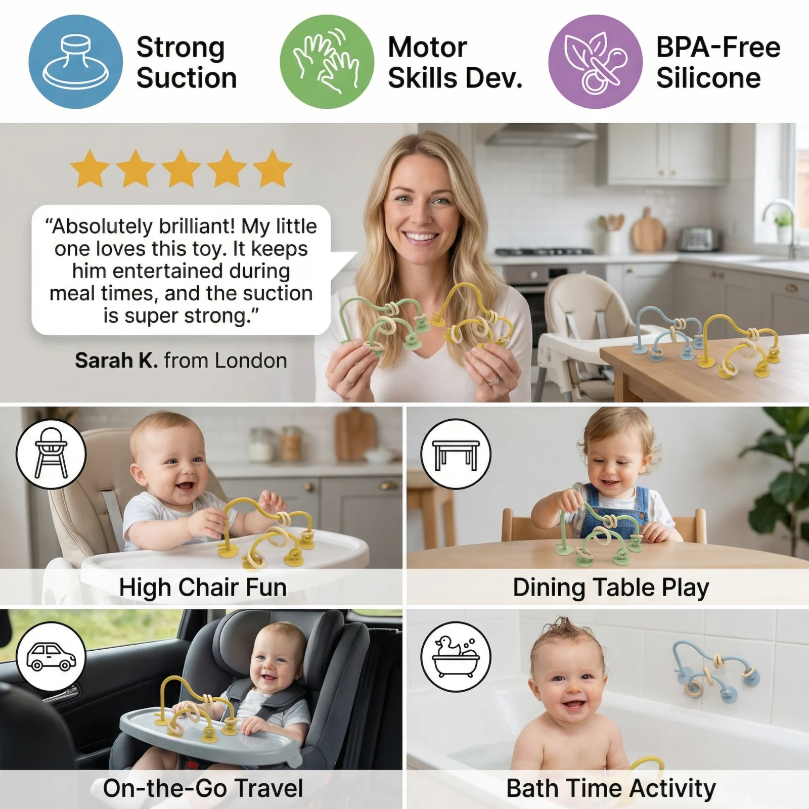 Silicone Baby Activity Toy – Suction Cup Learning Toy for Table & High Chair