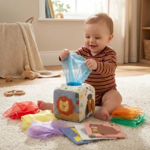 Montessori Baby Sensory Tissue Box – Soft Crinkle & Touch Activity Toy