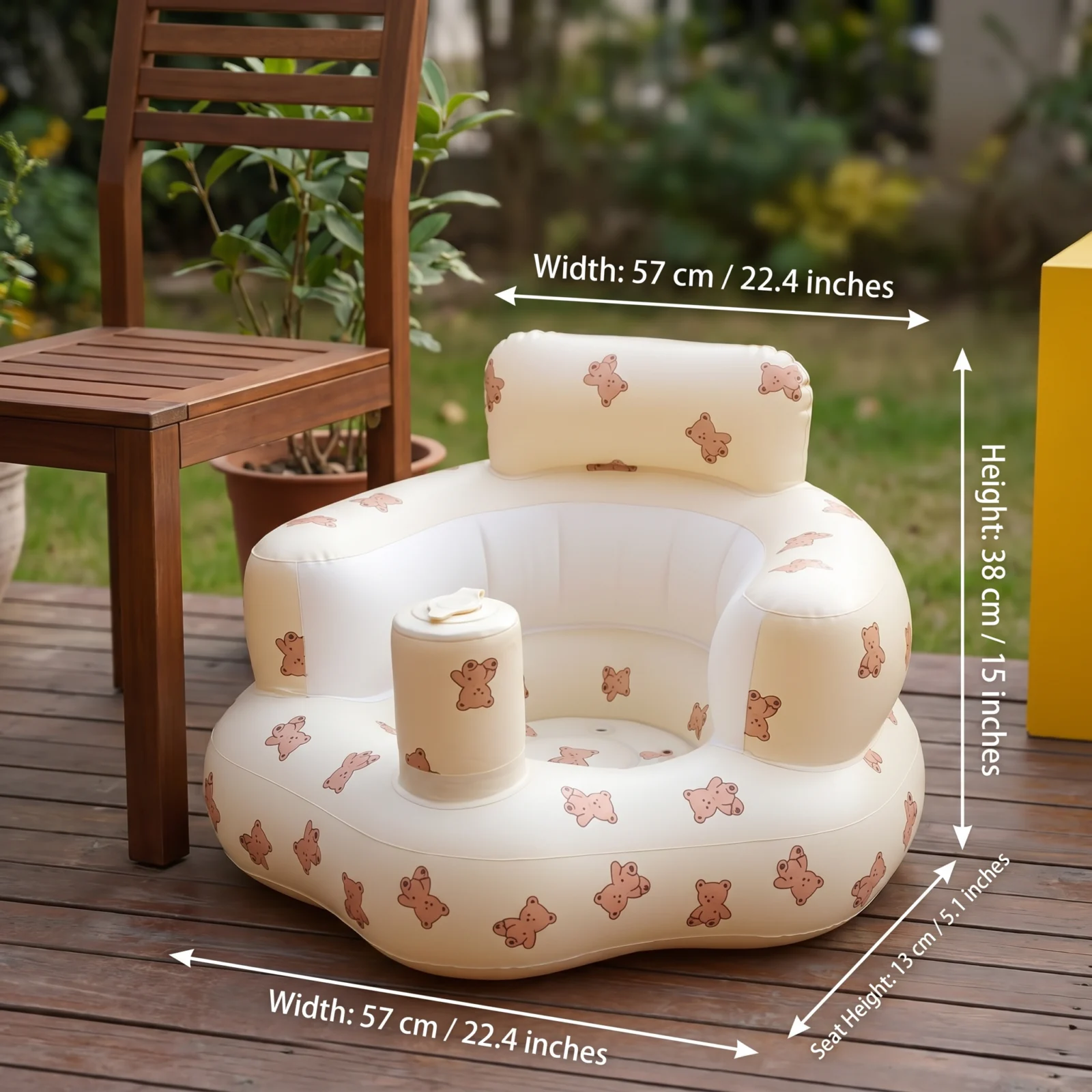 Inflatable Baby Seat with Bear Print for Sitting and Bath