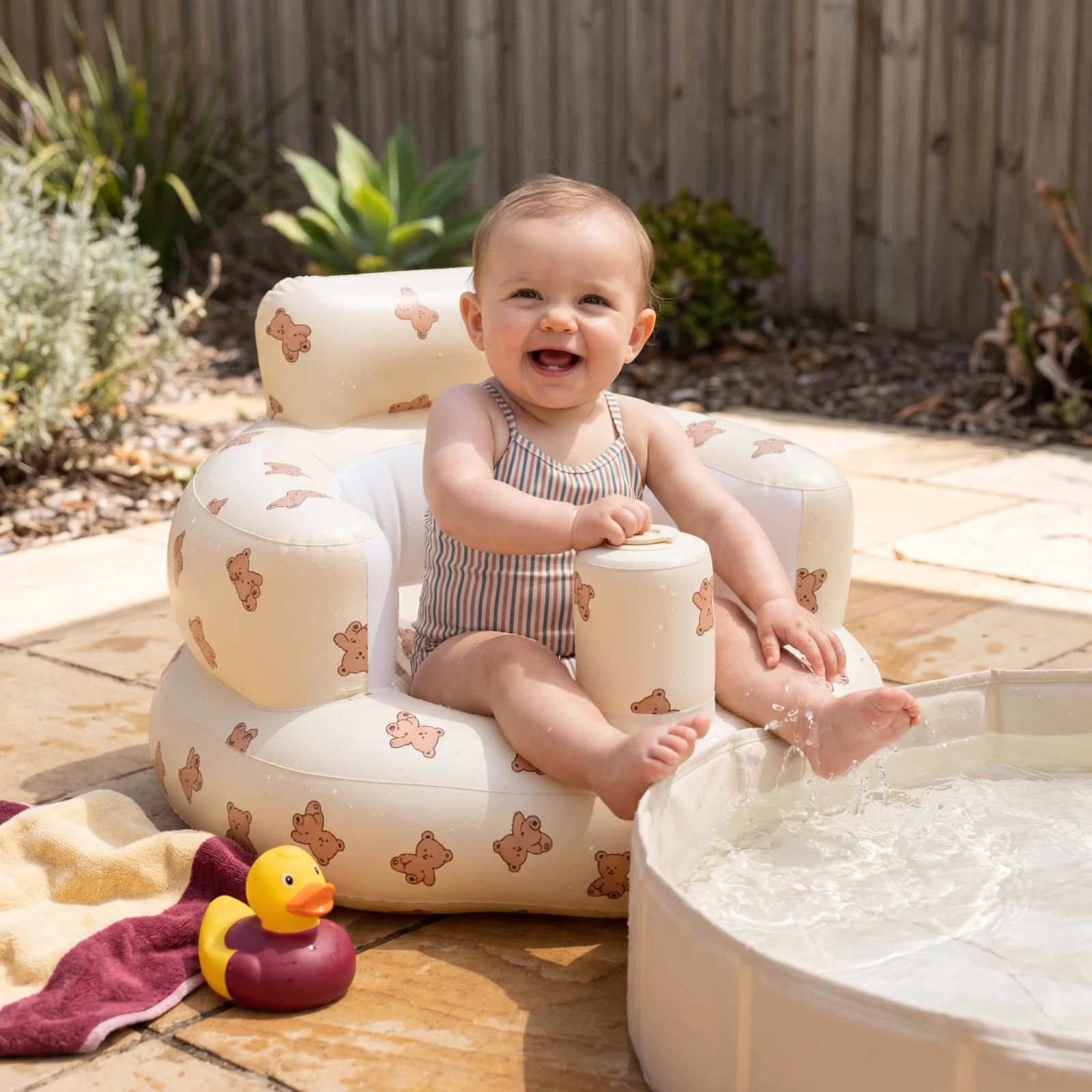Inflatable Baby Seat with Bear Print for Sitting and Bath