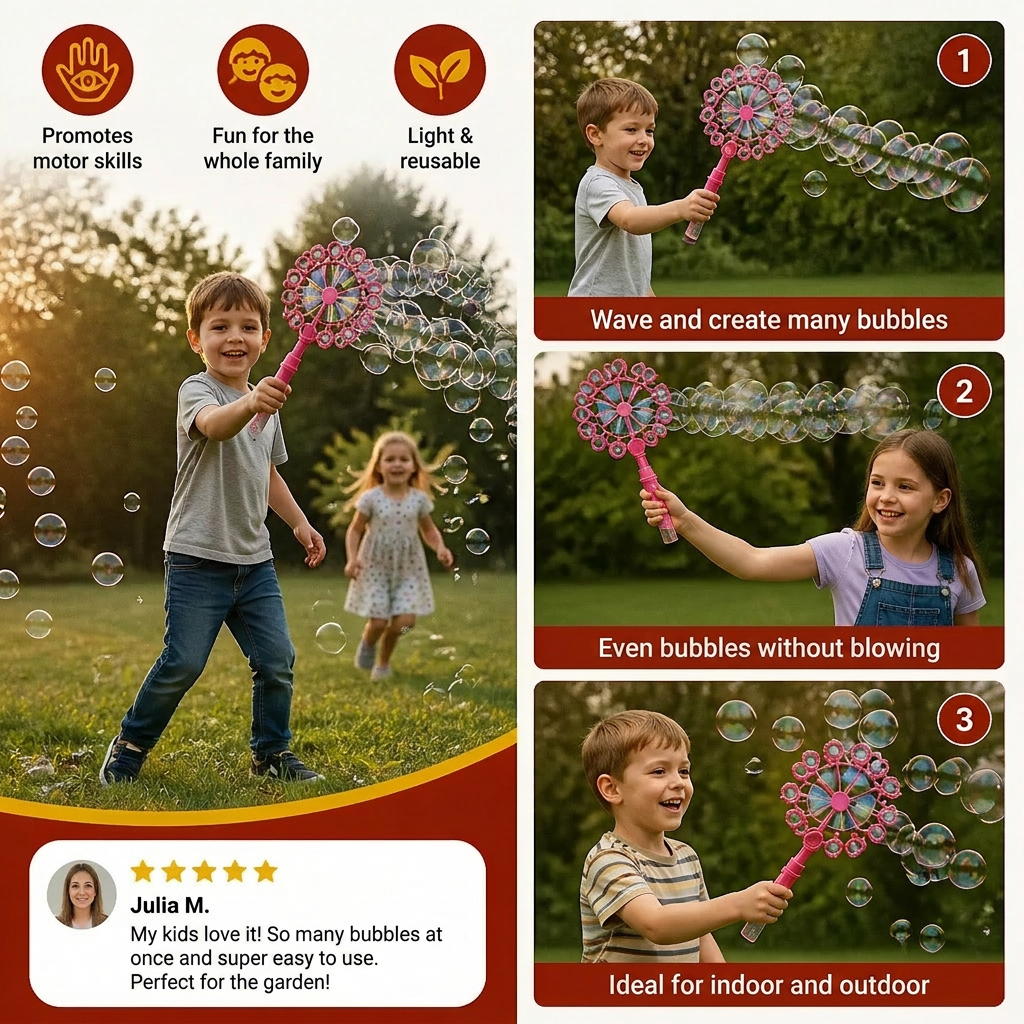 Kids Bubble Wand Toy Set with Windmill Design for Outdoor Fun - Image 3