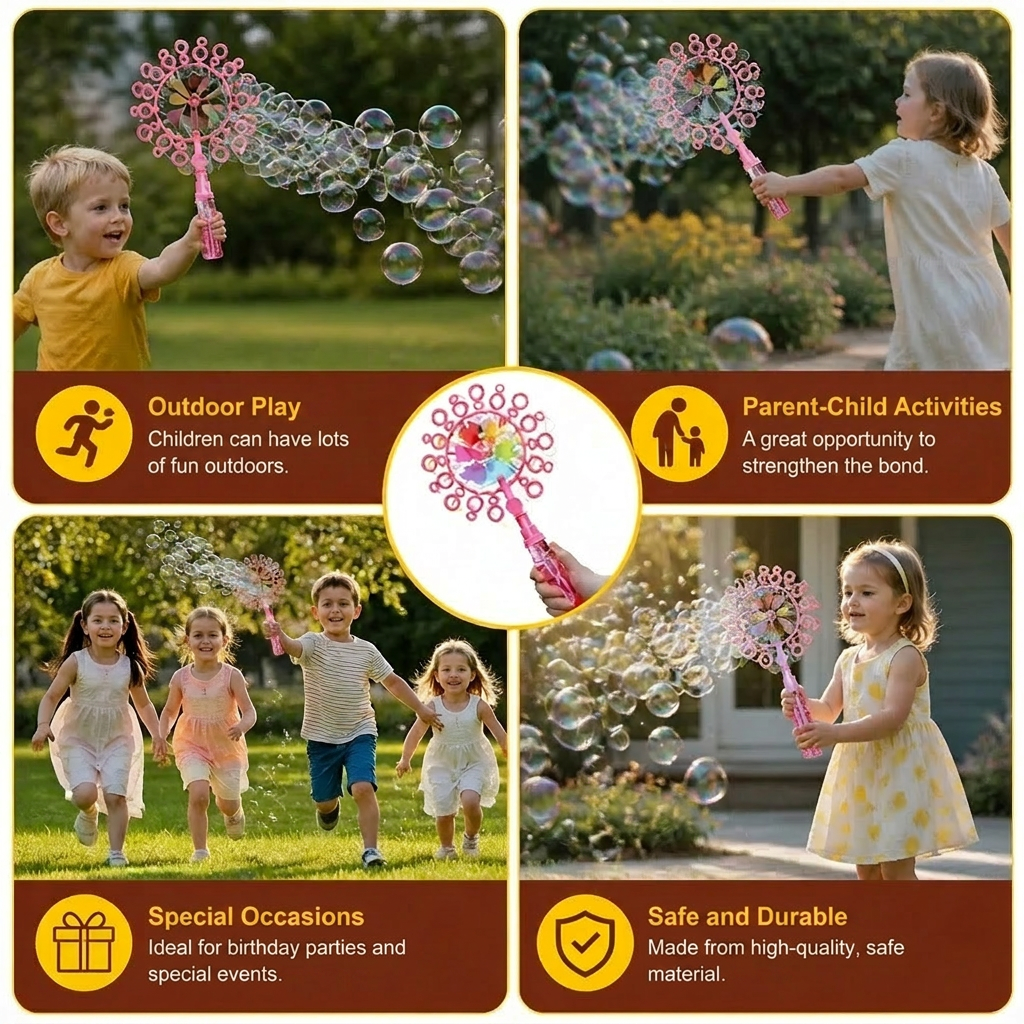 Kids Bubble Wand Toy Set with Windmill Design for Outdoor Fun - Image 4