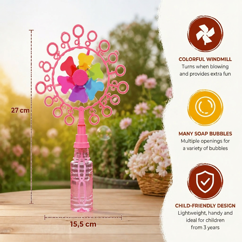 Kids Bubble Wand Toy Set with Windmill Design for Outdoor Fun - Image 5