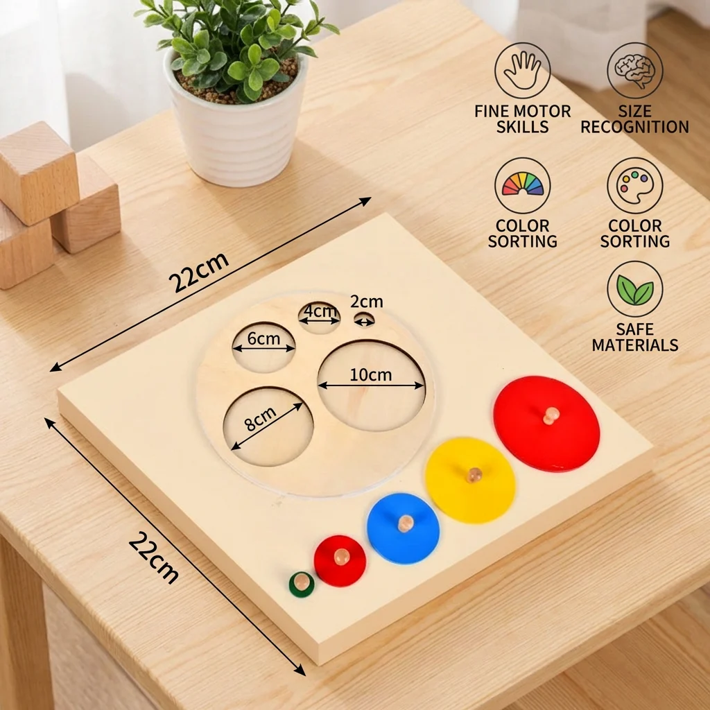 Montessori Wooden Shape Puzzle – Color Sorting Learning Toy for Kids