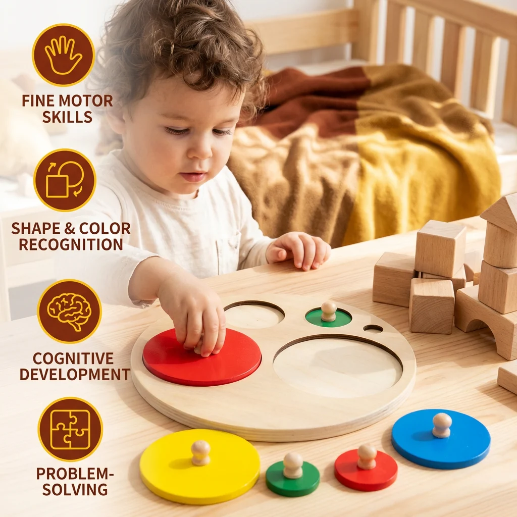 Montessori Wooden Shape Puzzle – Color Sorting Learning Toy for Kids