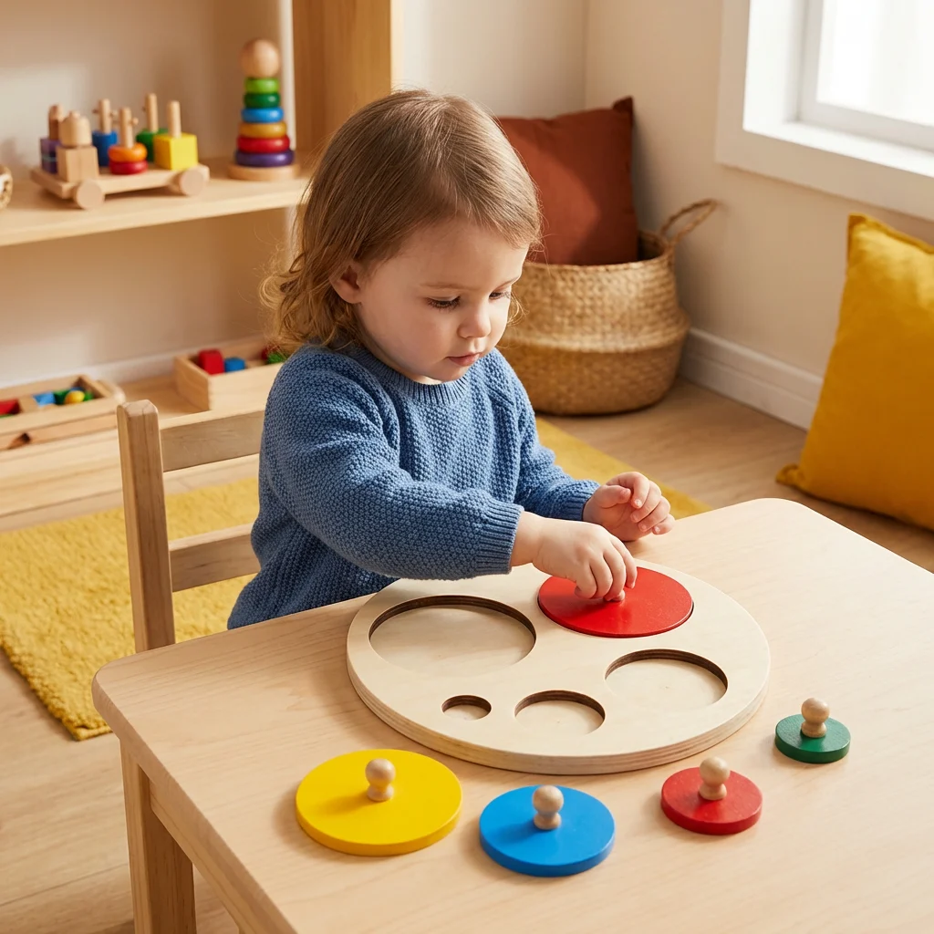Montessori Wooden Shape Puzzle – Color Sorting Learning Toy for Kids
