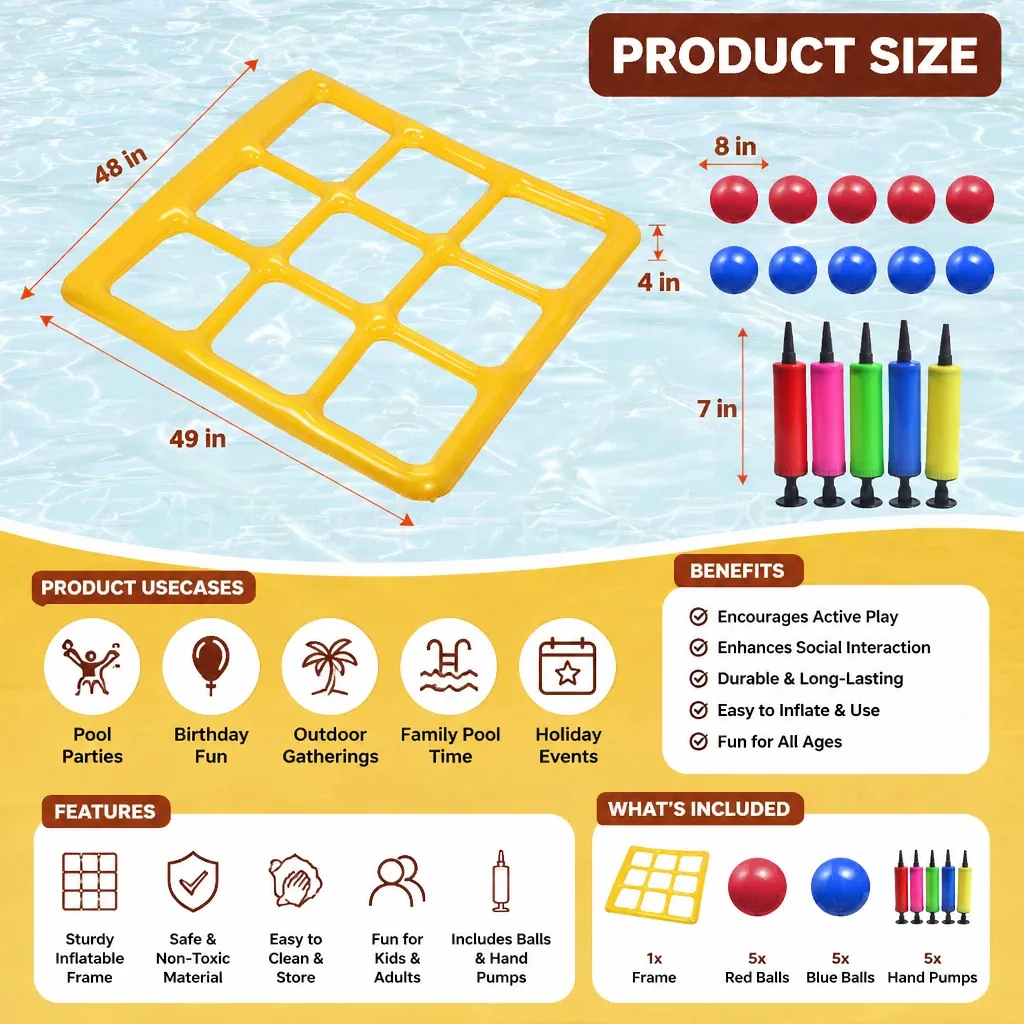 Inflatable Pool Tic-Tac-Toe Game Set โ Water Party Game with Balls & Pump