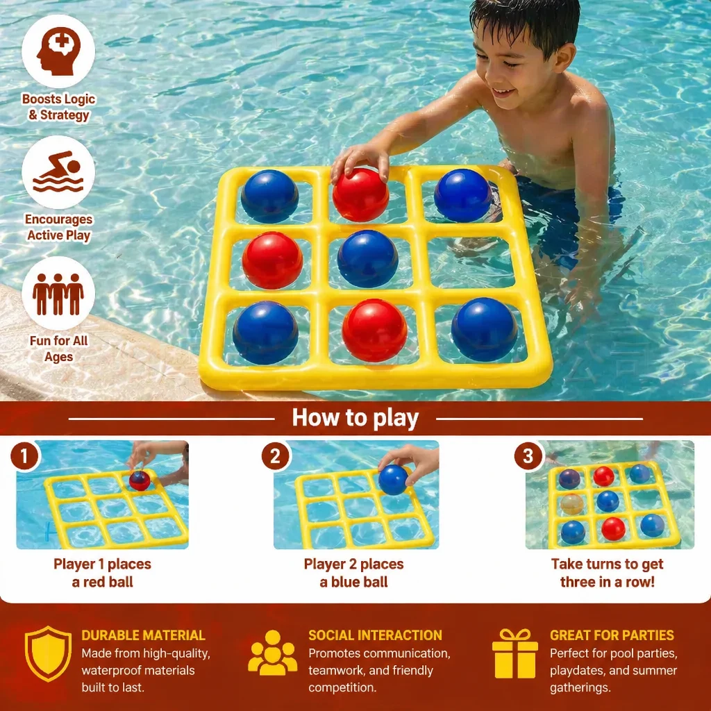 Inflatable Pool Tic-Tac-Toe Game Set โ Water Party Game with Balls & Pump