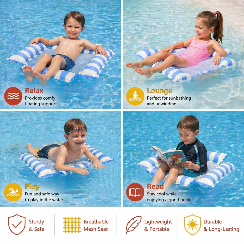 Inflatable Pool Seat for Children โ Water Hammock with Mesh Surface