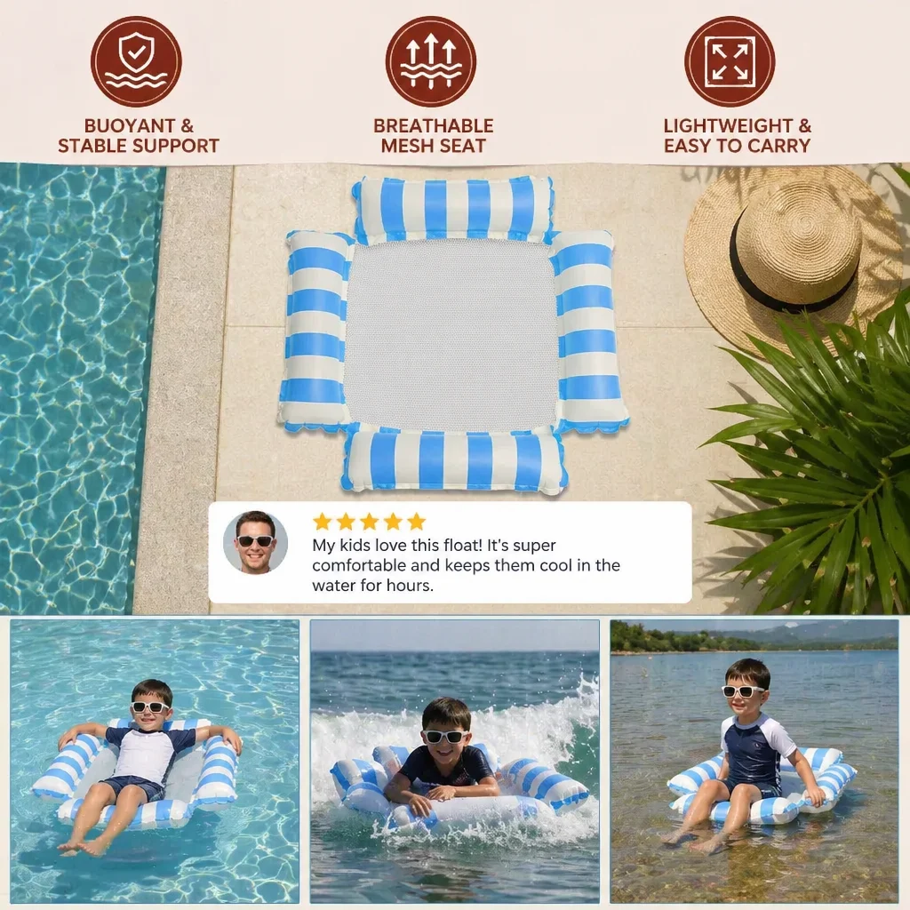 Inflatable Pool Seat for Children โ Water Hammock with Mesh Surface