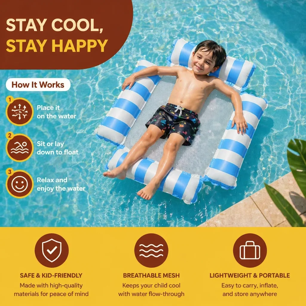 Inflatable Pool Seat for Children โ Water Hammock with Mesh Surface