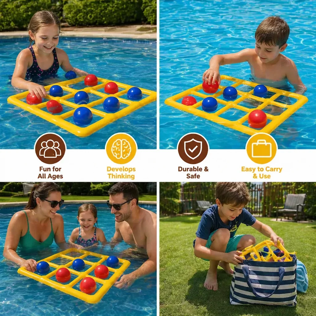 Inflatable Pool Tic-Tac-Toe Game Set โ Water Party Game with Balls & Pump
