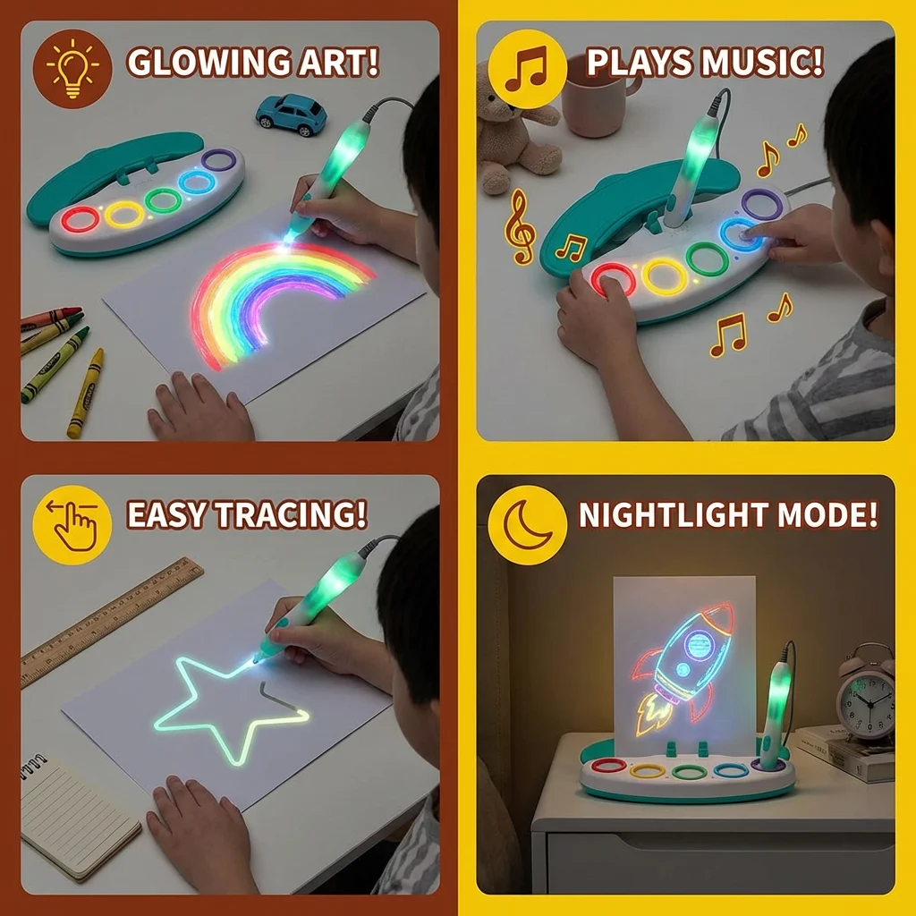 Magic Light Drawing Pen for Kids – Creative LED Art Toy with Music & Glow Effects