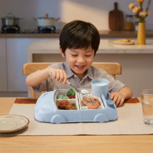 Kids Car-Shaped Bento Lunch Box – Fun Compartment Food Tray with Cup