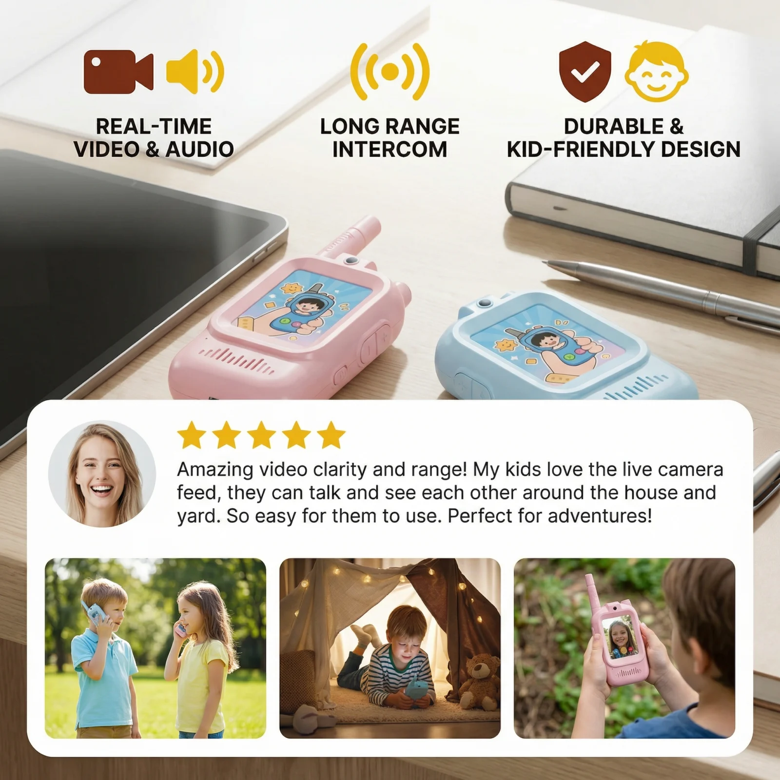 Kids Video Walkie Talkie Set (2-Pack) – Intercom with Camera & Screen