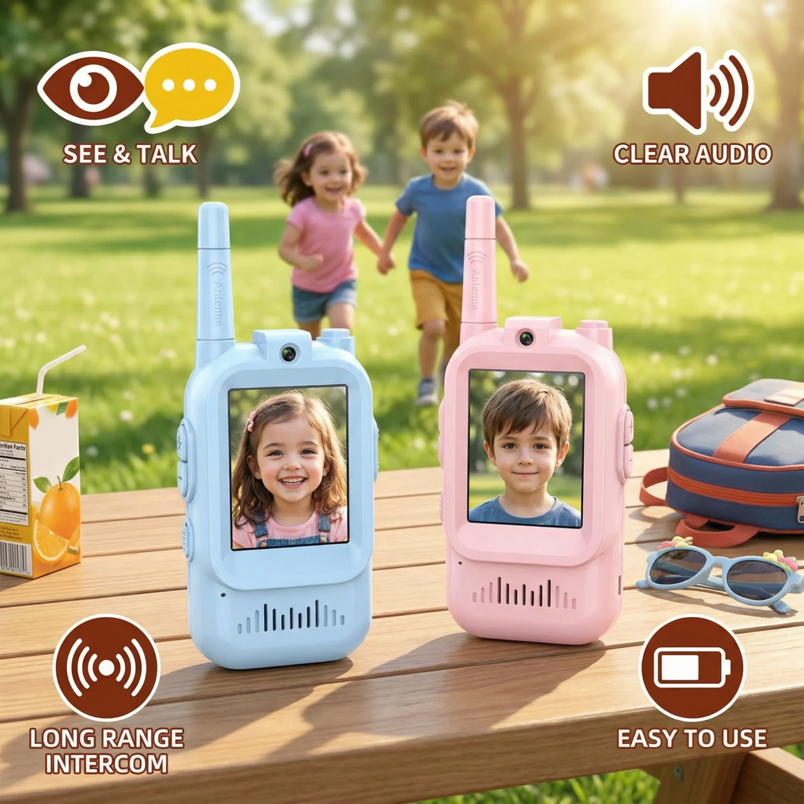 Kids Video Walkie Talkie Set (2-Pack) – Intercom with Camera & Screen
