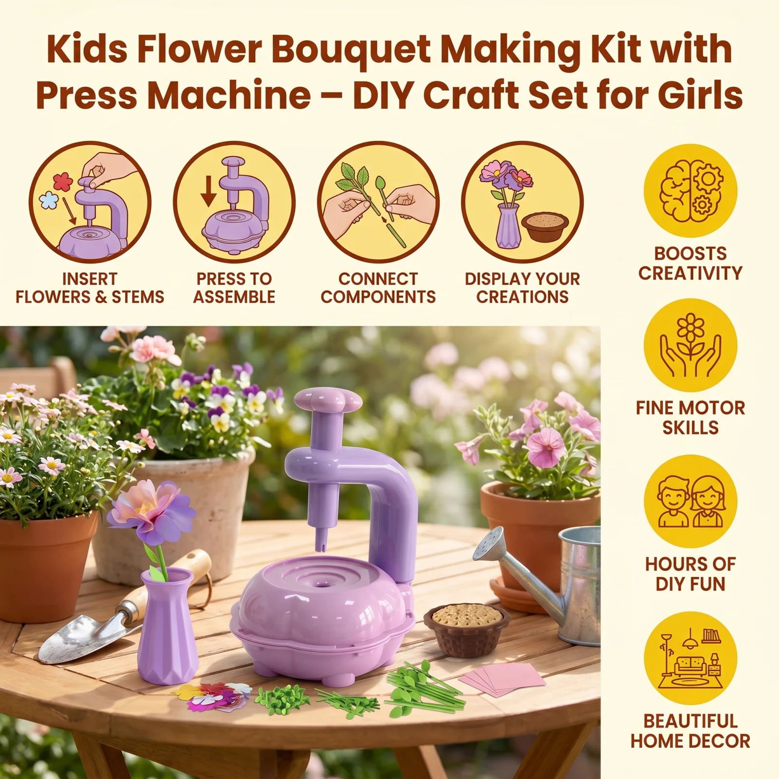 Kids Flower Bouquet Making Kit with Press Machine – DIY Craft Set for Girls