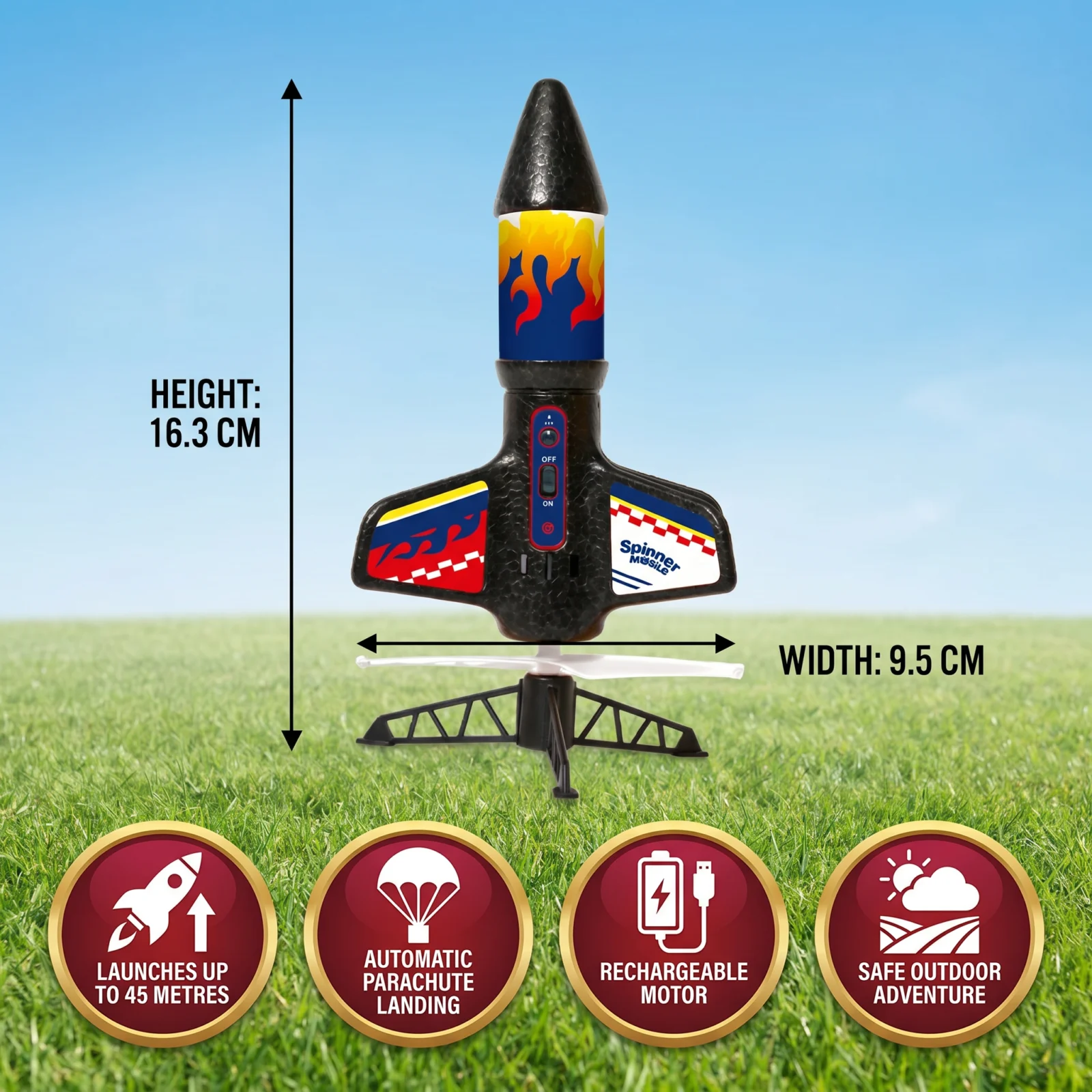 Kids Rocket Launcher with Parachute โ Motorized Toy Rocket for Outdoor Adventures