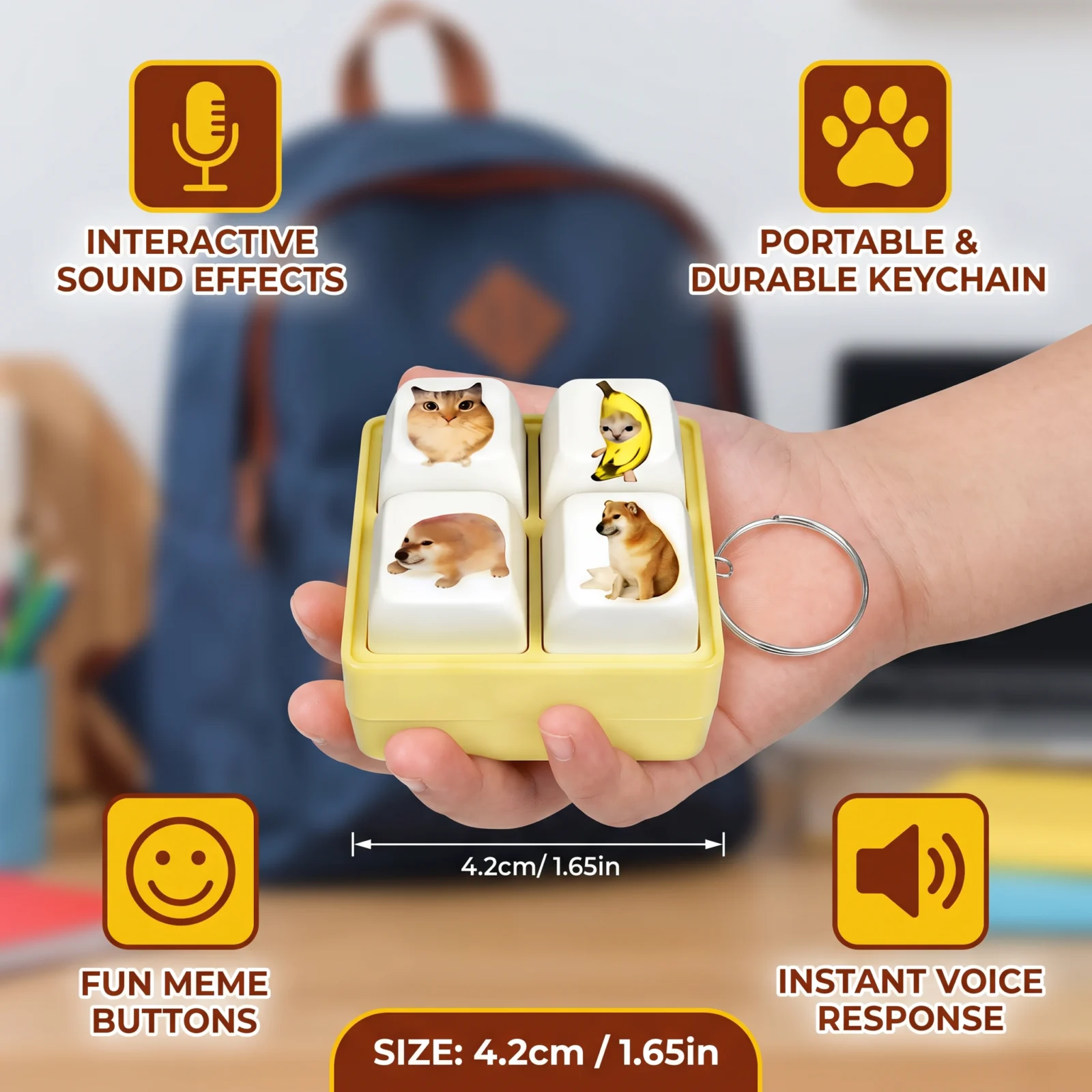 Funny Voice Button Keychain Toy with Interactive Sound Effects