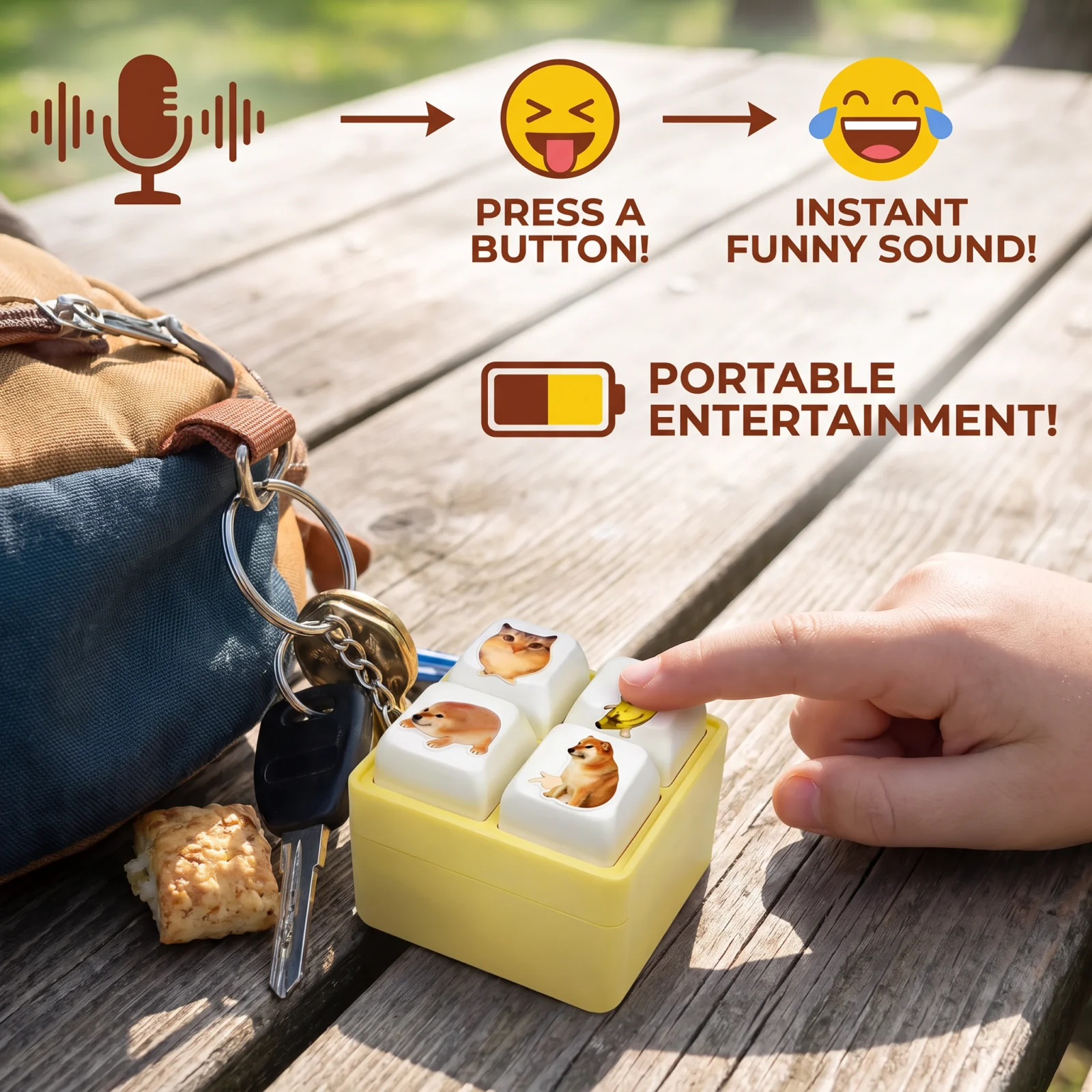 Funny Voice Button Keychain Toy with Interactive Sound Effects