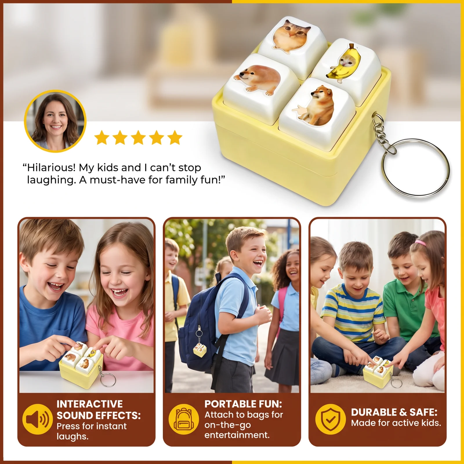 Funny Voice Button Keychain Toy with Interactive Sound Effects
