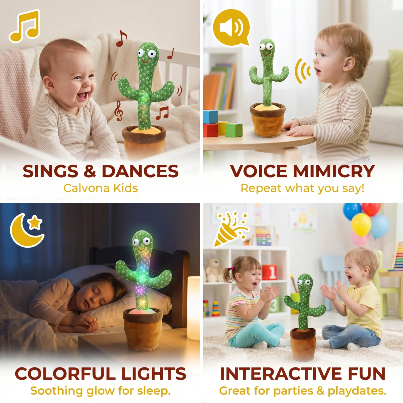 Dancing Cactus Toy for Kids ⎜ Singing Plush with Lights and Voice Mimicry for Interactive Musical Fun
