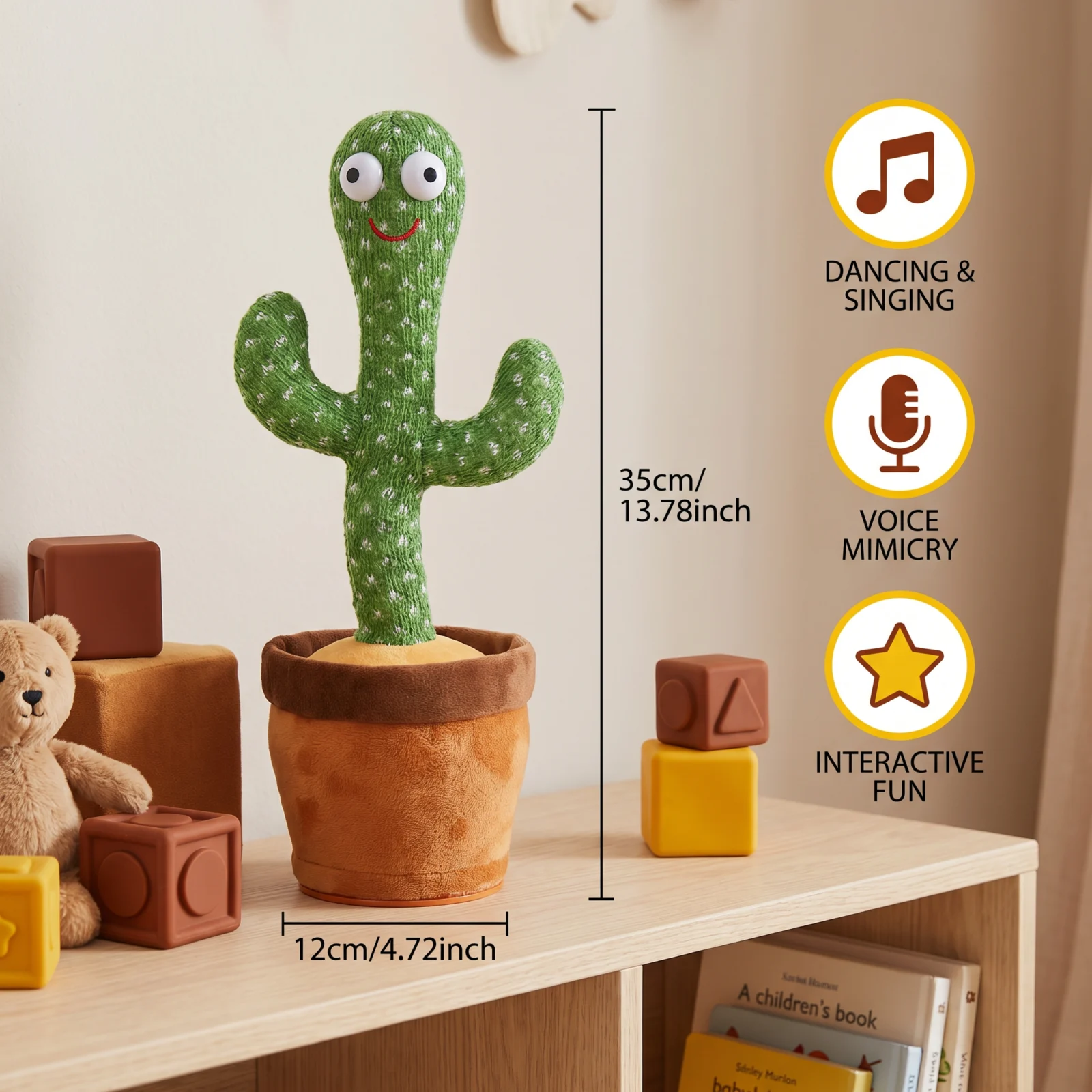Dancing Cactus Toy for Kids ⎜ Singing Plush with Lights and Voice Mimicry for Interactive Musical Fun