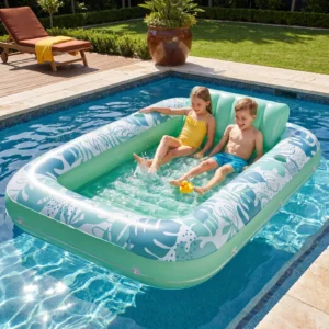 Inflatable Tanning Pool Lounge with Pillow & Cup Holder