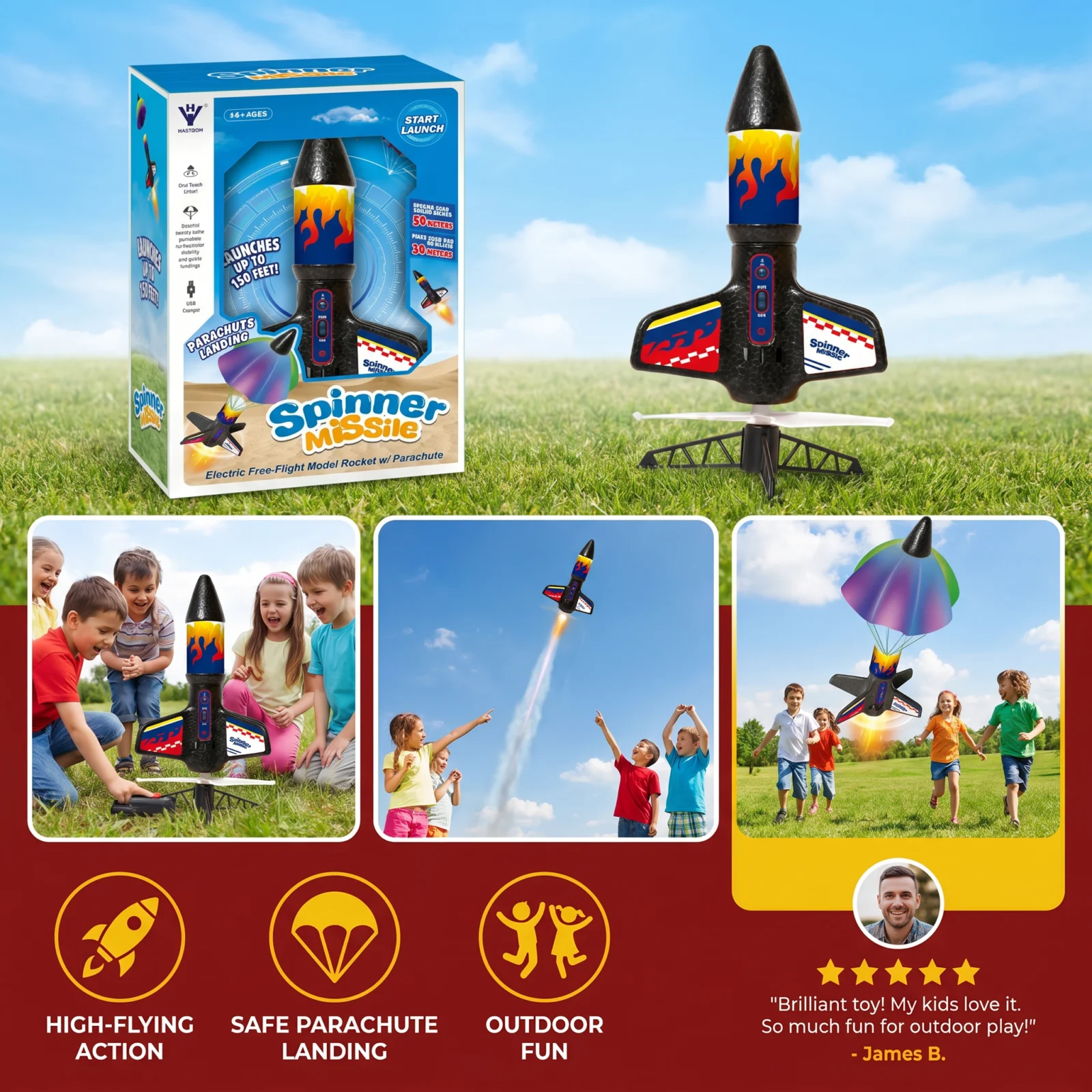 Kids Rocket Launcher with Parachute โ Motorized Toy Rocket for Outdoor Adventures