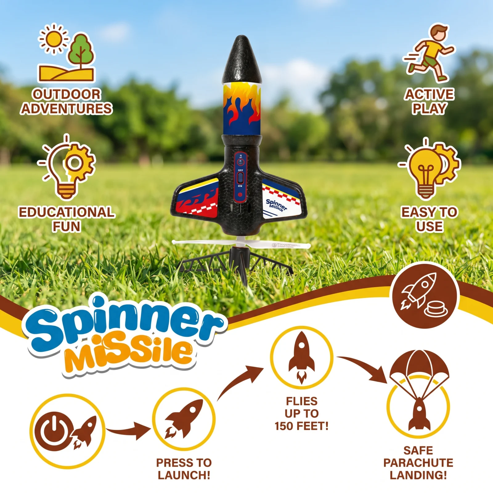 Kids Rocket Launcher with Parachute โ Motorized Toy Rocket for Outdoor Adventures