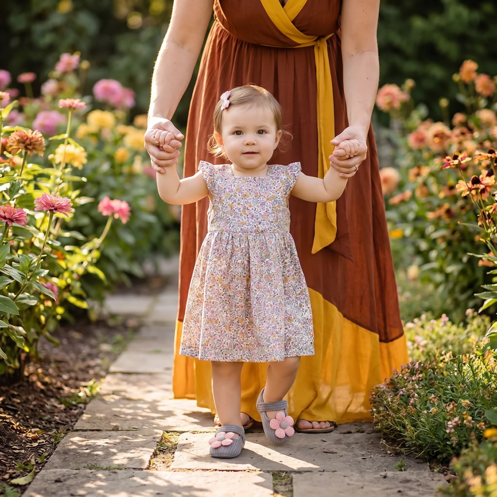 Summer baby shoes with soft soles in a floral design