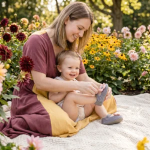 Summer baby shoes with soft soles in a floral design