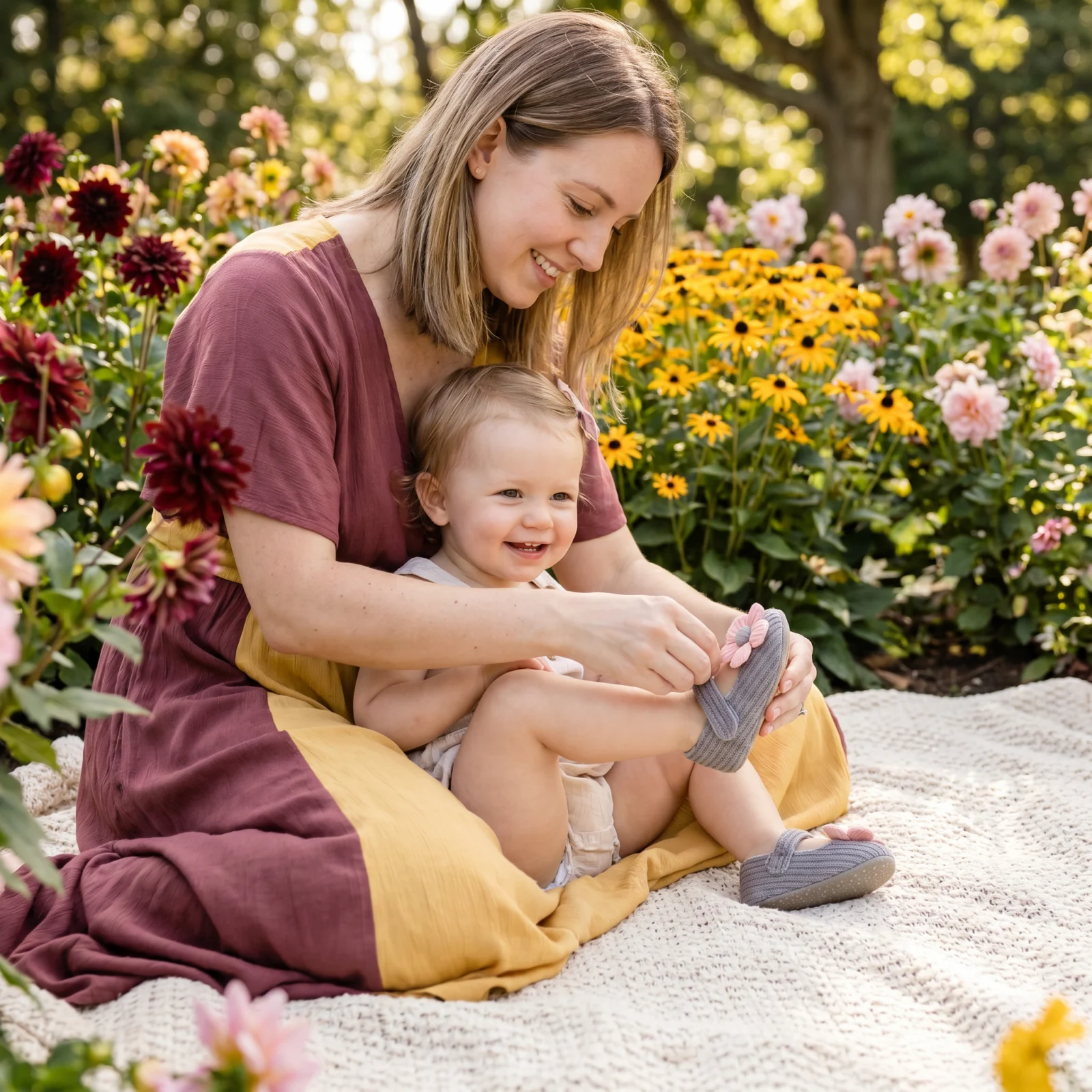 Summer baby shoes with soft soles in a floral design